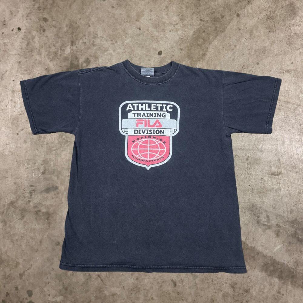 Vintage 90s FILA Athletic Training Division Graphic T-Shirt Black Mens Size M